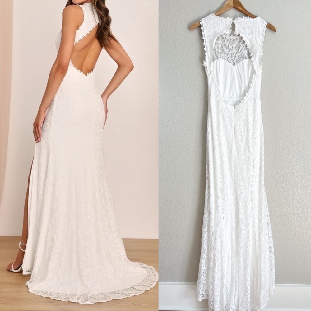 NWOT Your One and Only White Lace Backless Mermaid Maxi Dress - Picture 3 of 10